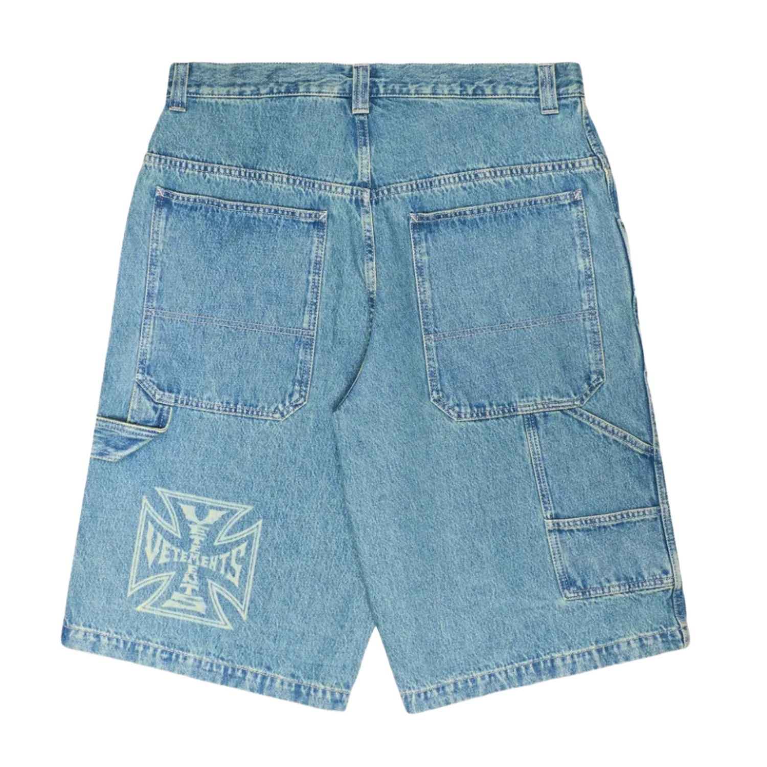 Vetements 'Biker Cross' Blue Denim Shorts - Image 2